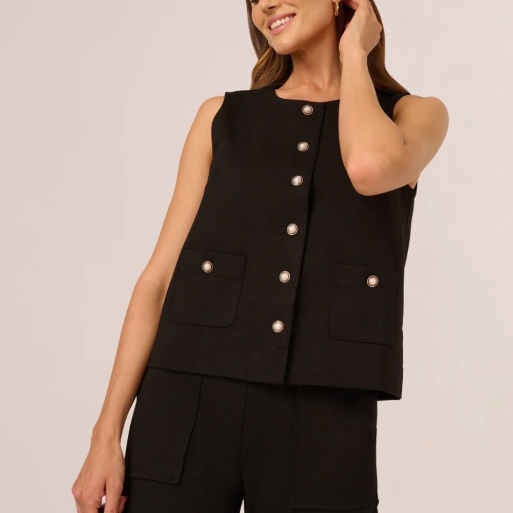 Adrianna Papell Black Ponte Longline Vest Tailored Minimalist Chic S Y2K - Picture 8 of 8